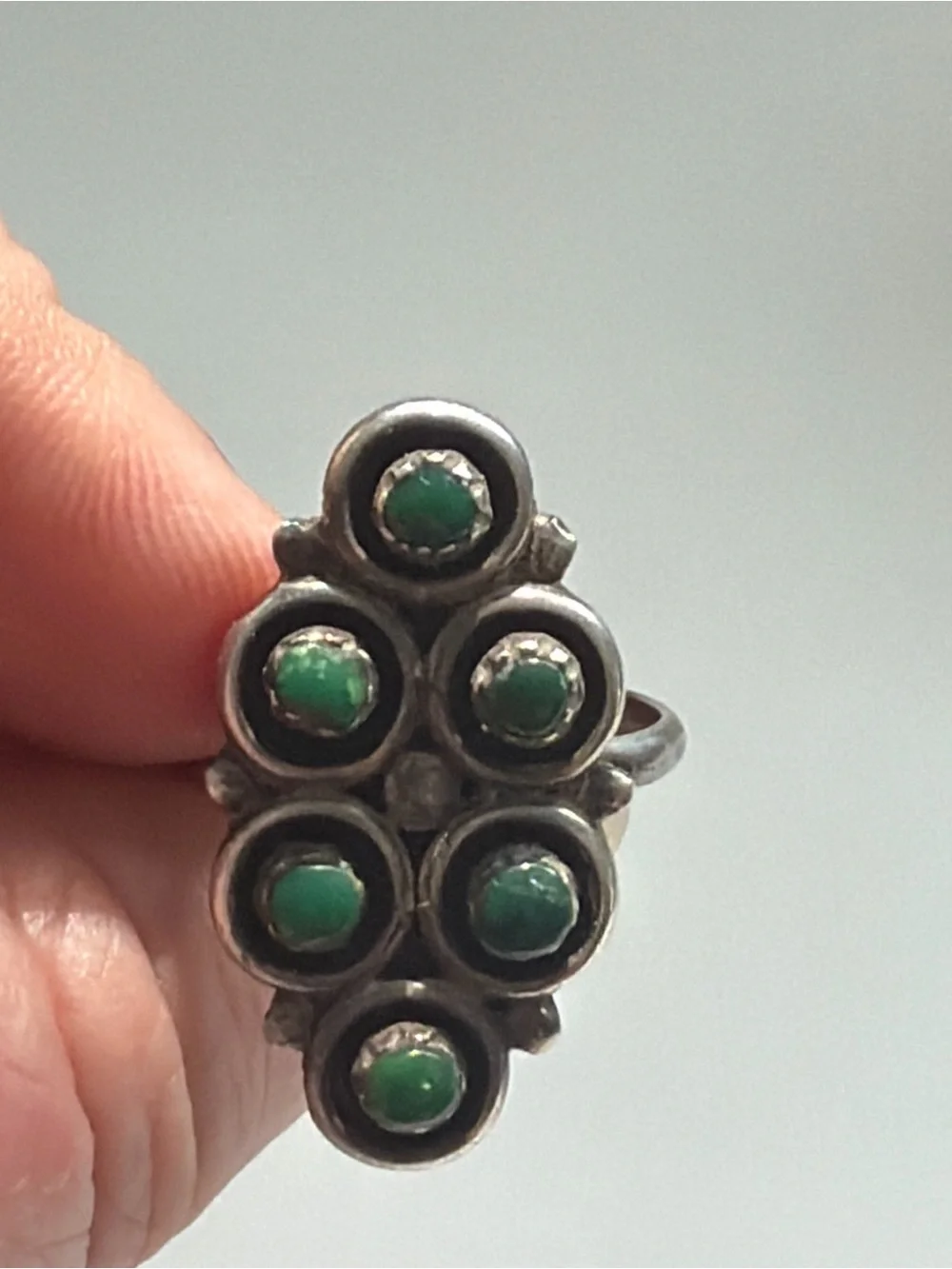 Vintage Southwestern Green Turquoise Snake Eye Sterling Silver Ring